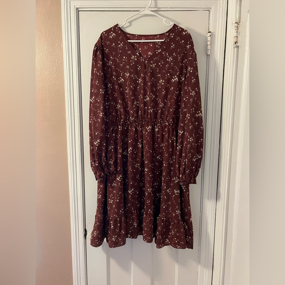 Amazon Women's Long Sleeve Floral Dress - cranberry